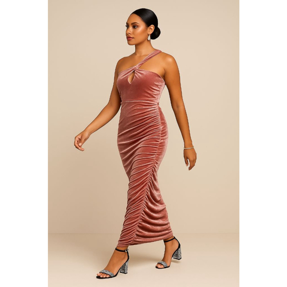 Black By BARIANO Dusty ROSE Velvet Maxi Dress Size 6